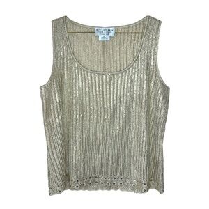 Vintage Early 2000s St. John Evening By Marie Gray Sheer Gold Sparkly Knit Top M